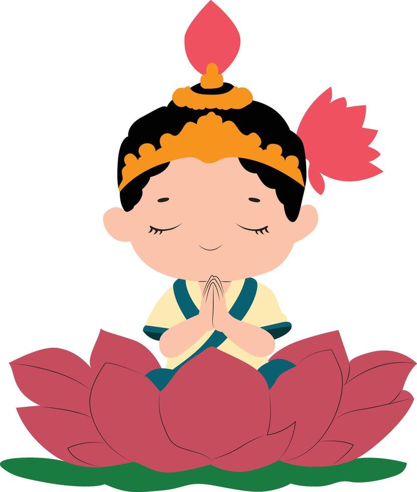 Cute Brahma god sitting on Lotus vector