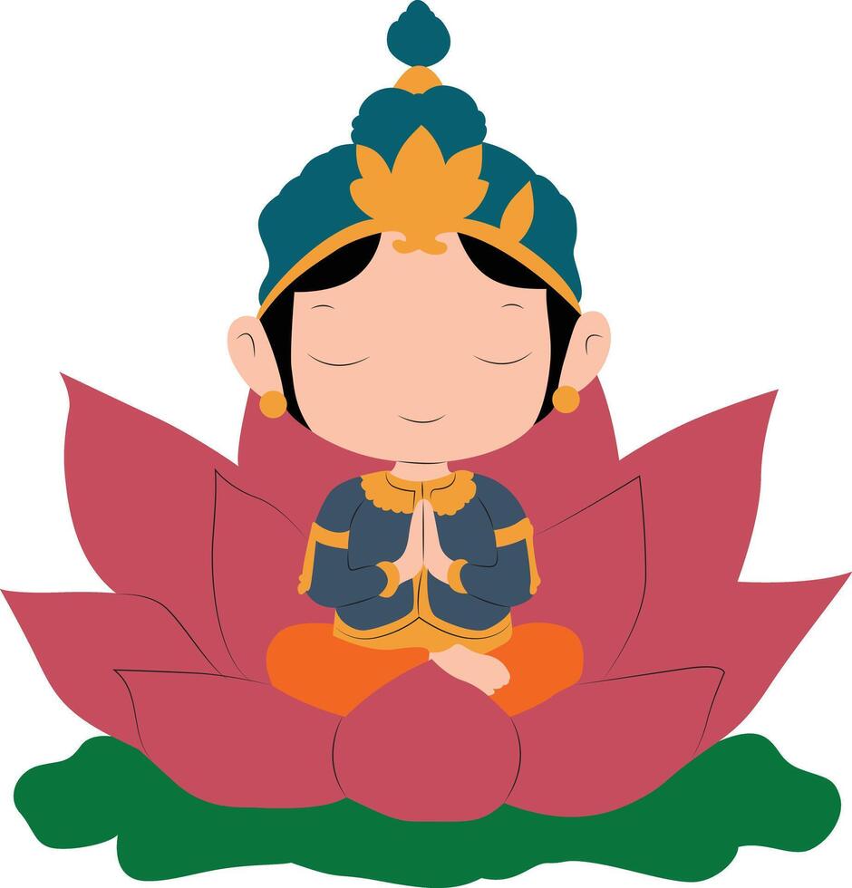 Cute Arjuna god sitting on Lotus vector