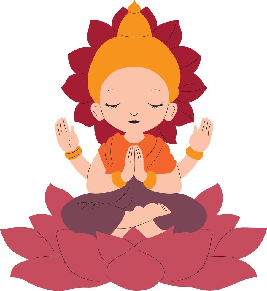 Cute Agni god sitting on Lotus vector
