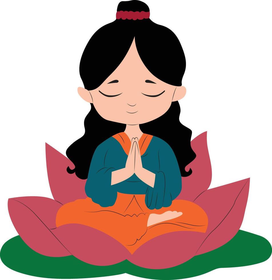 Cute Tulsi goddess sitting on Lotus vector