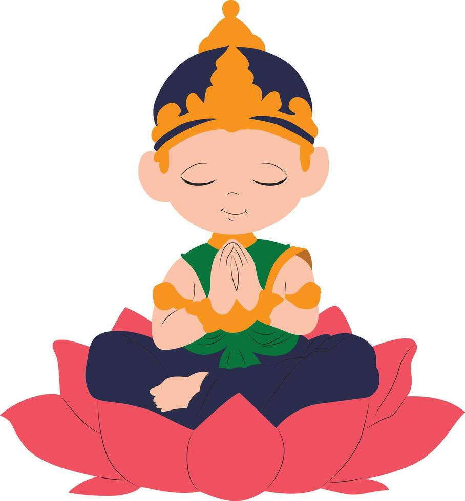 Cute Indra god sitting on Lotus vector