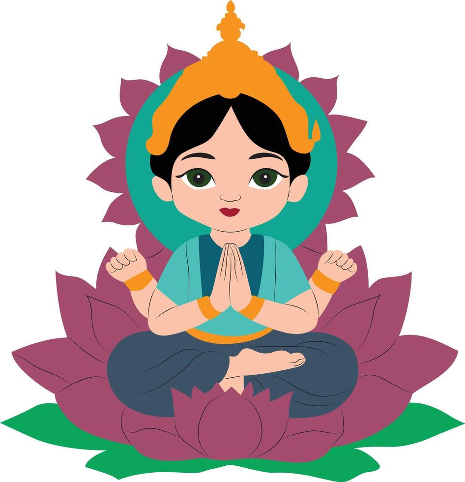 Cute Kartikeya god sitting on Lotus vector