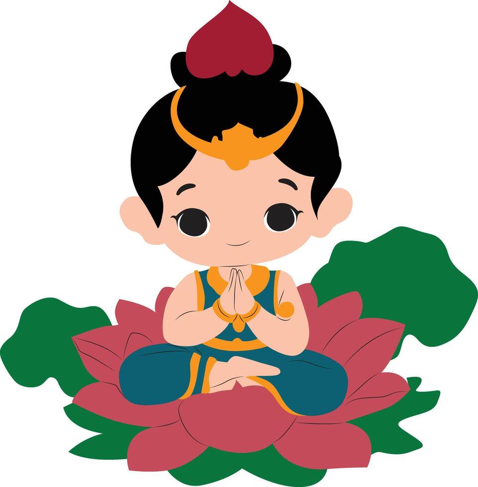 Cute Varuna god sitting on Lotus vector