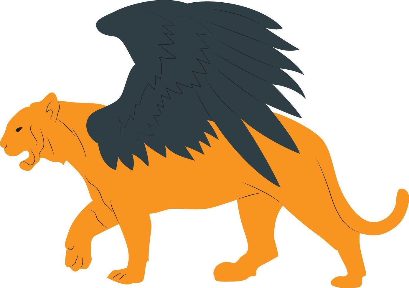 Winged tiger hand drawn vector