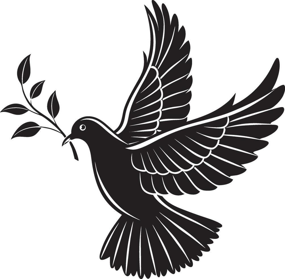 Dove with Olive Branch Silhouette Design vector