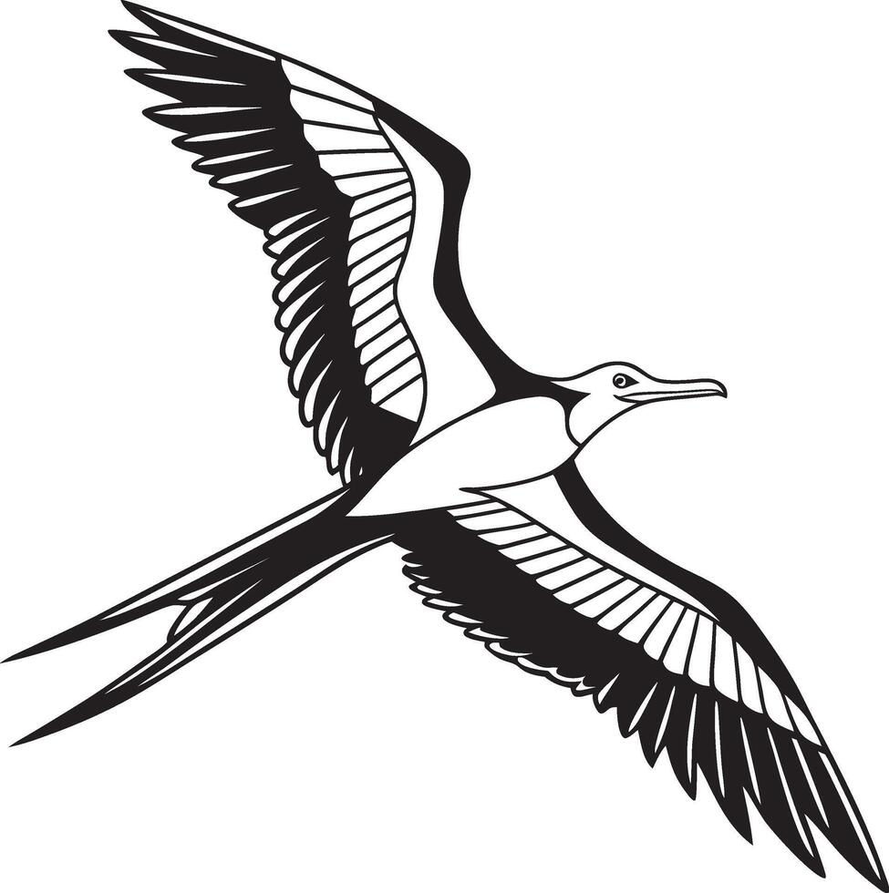 a black and white drawing of a bird flying design vector