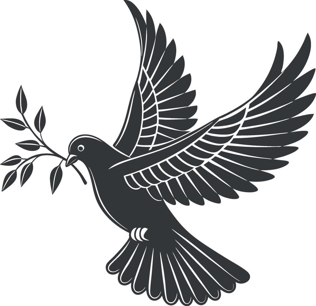 Silhouette of a Dove with Olive Branch Symbol of Peace vector