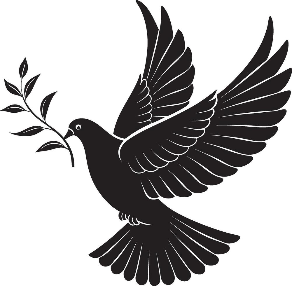 Black Dove Silhouette with Olive Branch vector