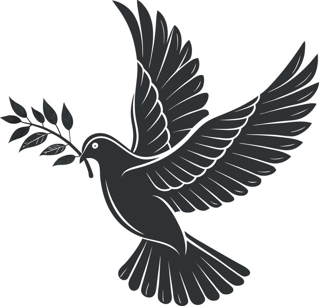 Peace Dove Silhouette Holding Olive Branch vector