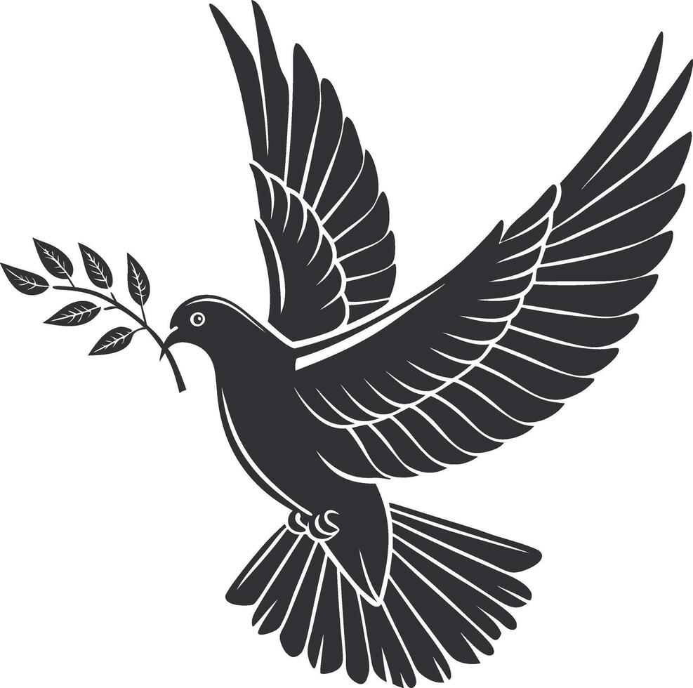 Flying Dove Silhouette with Olive Branch vector