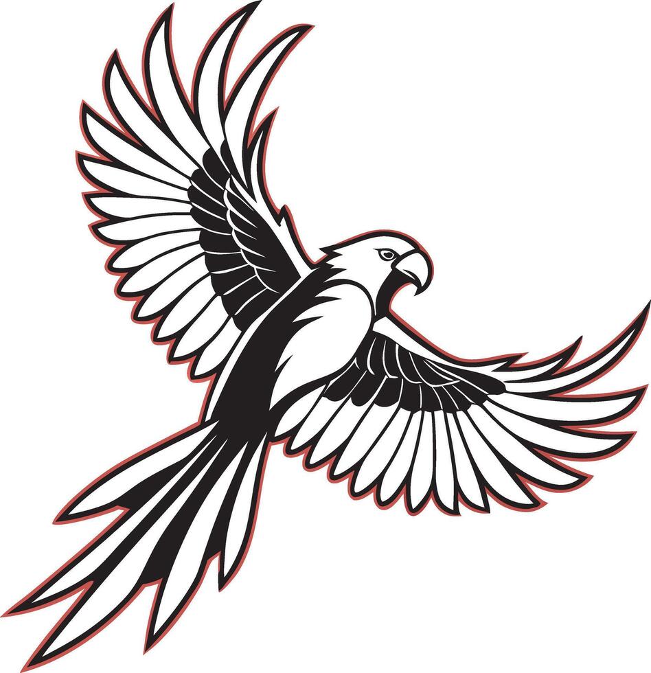illustration of a parrot flying with wings spread out vector