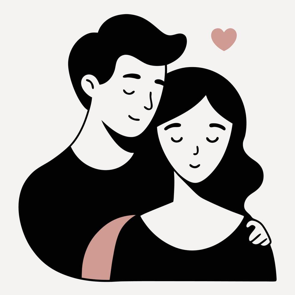 Minimalist monochromatic art of a romantic couple vector
