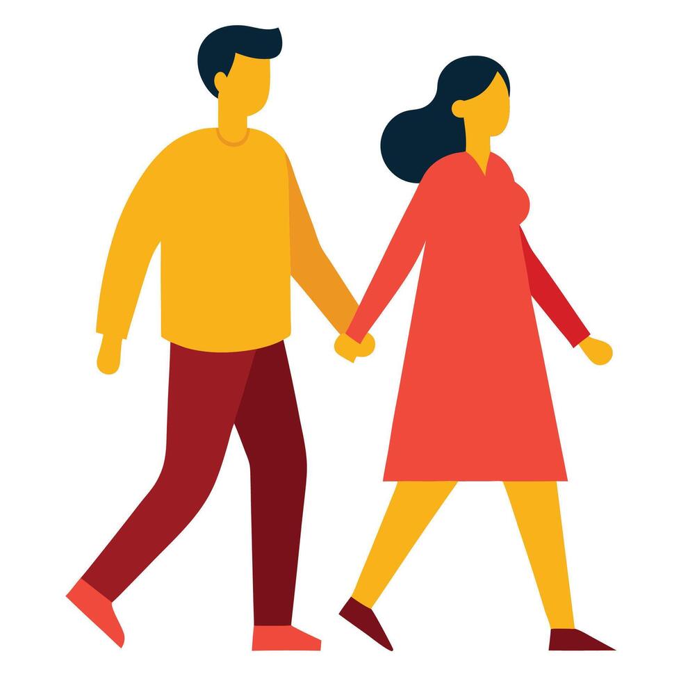 Lovers holding hands and walking illustration vector