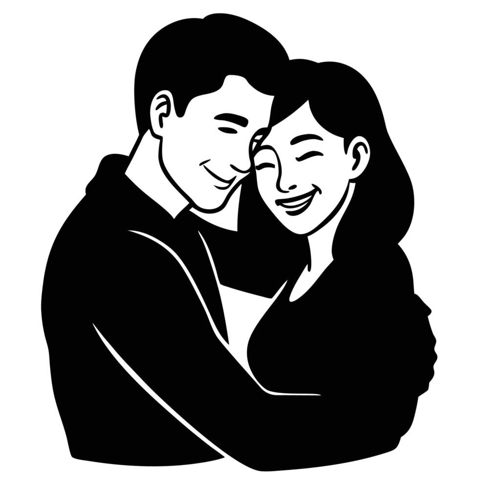 Silhouette of smiling couple in affectionate embrace vector