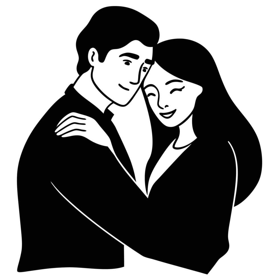 Minimalist silhouette of young couple in romantic pose vector