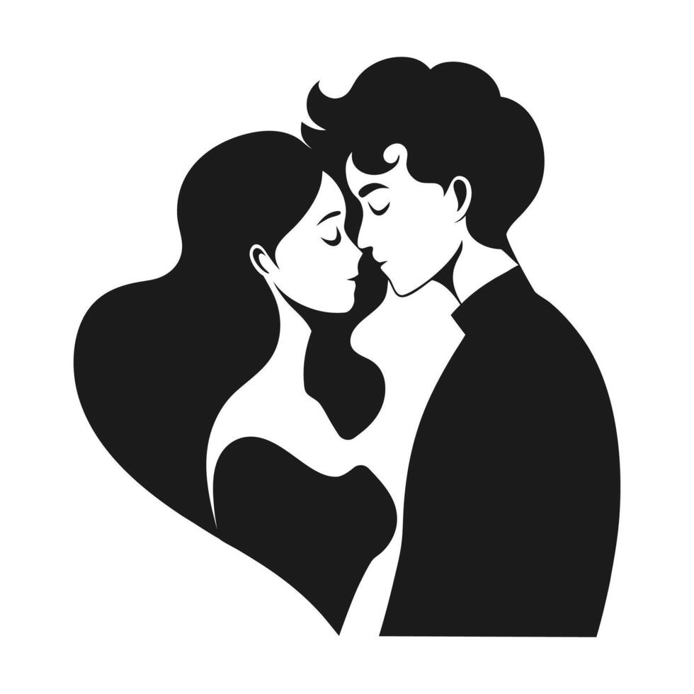 Silhouette of a couple sharing a kiss symbol vector