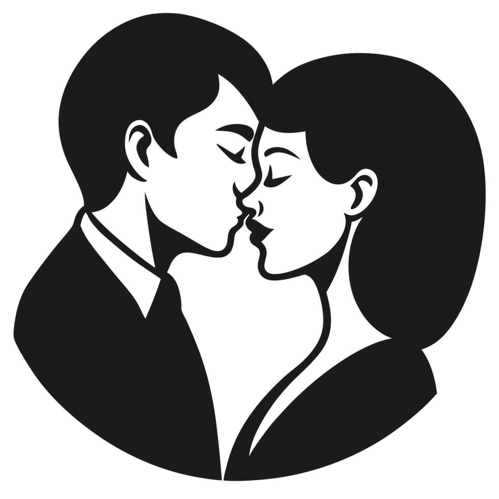 Silhouette kiss of a couple illustration vector