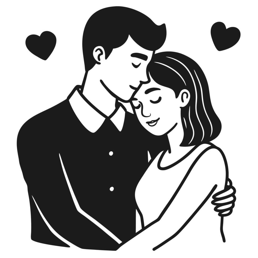 Creative silhouette of a young couple embracing love vector