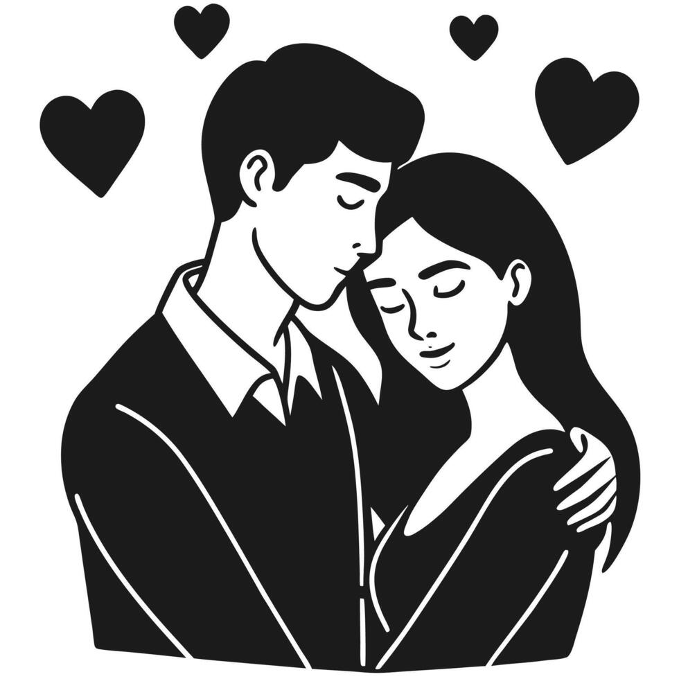 Minimalist silhouette of young couple showing affection vector