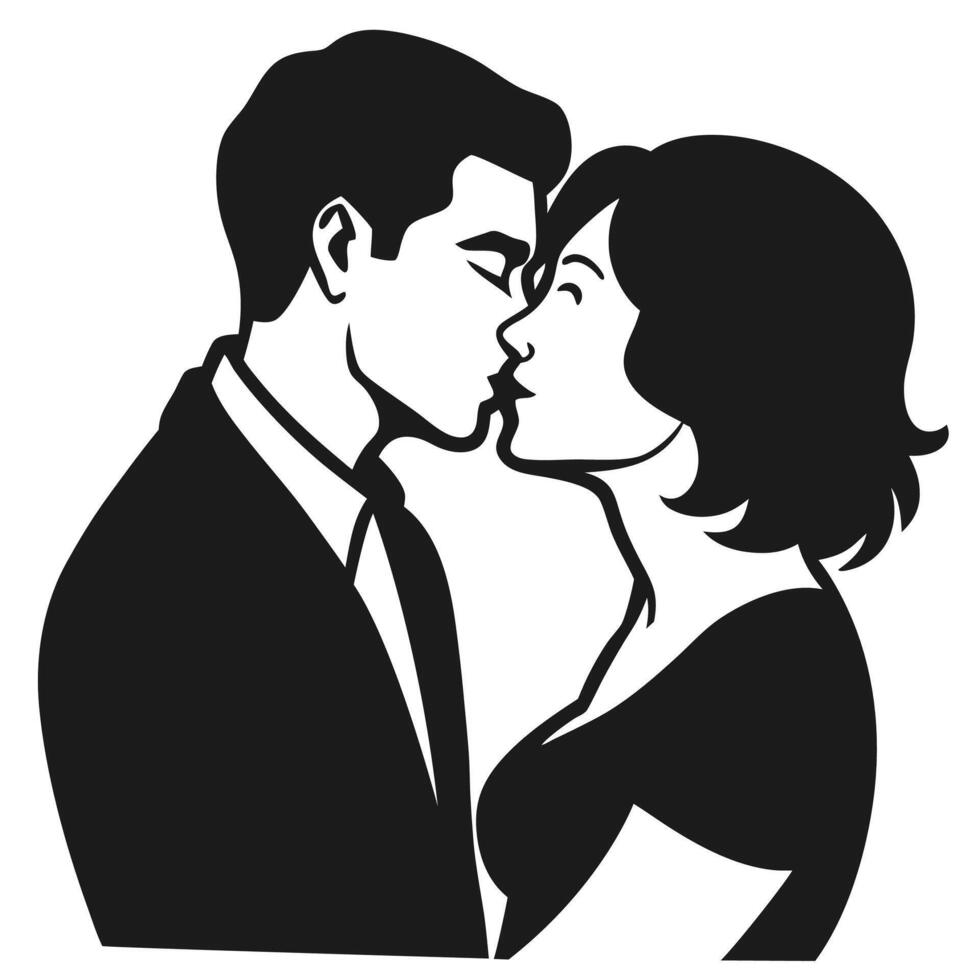 Silhouette of two lovers kissing icon vector