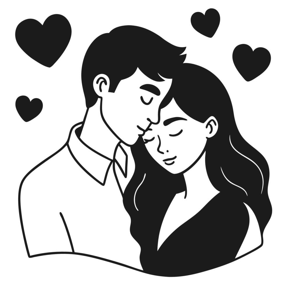 Stylized silhouette of a young couple embracing vector