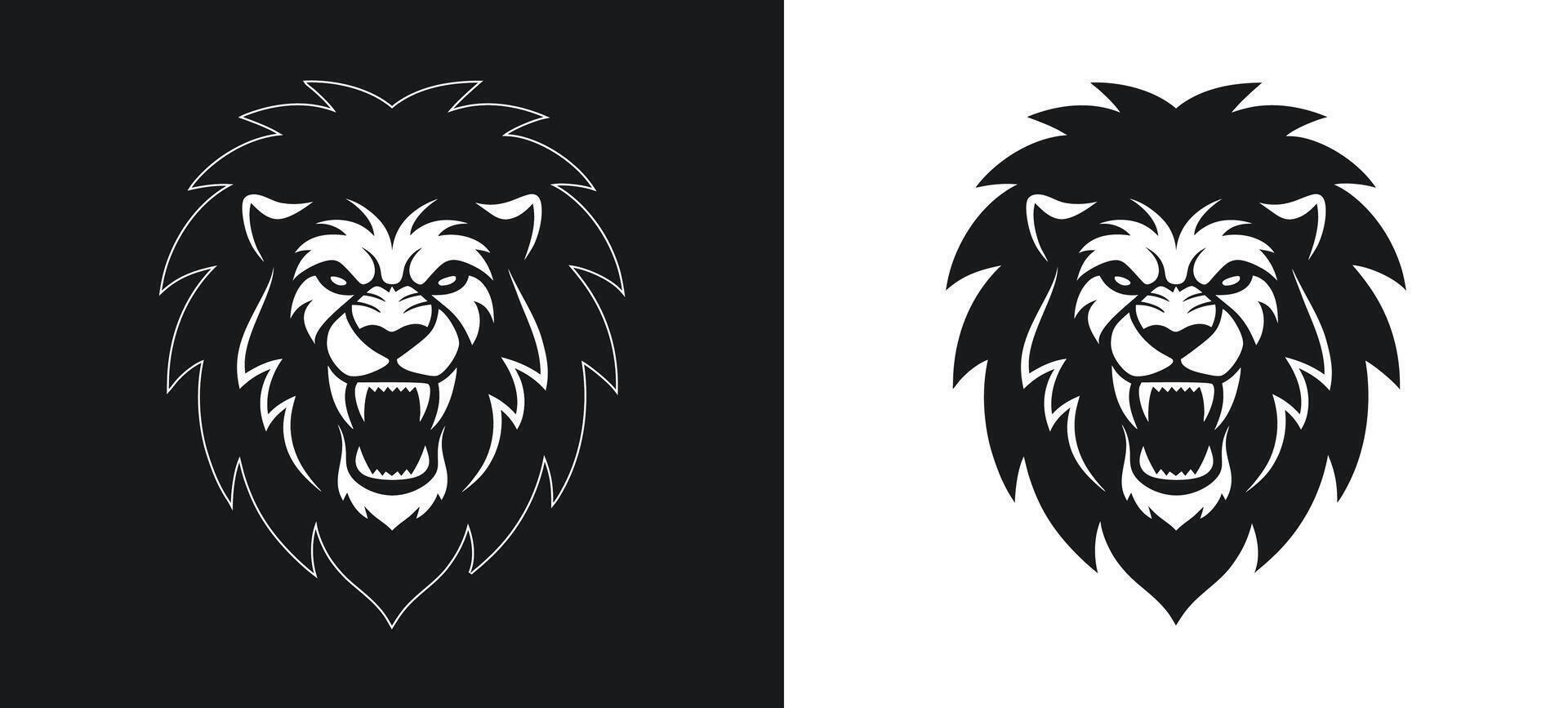 Dynamic lion silhouette in a striking pose. vector
