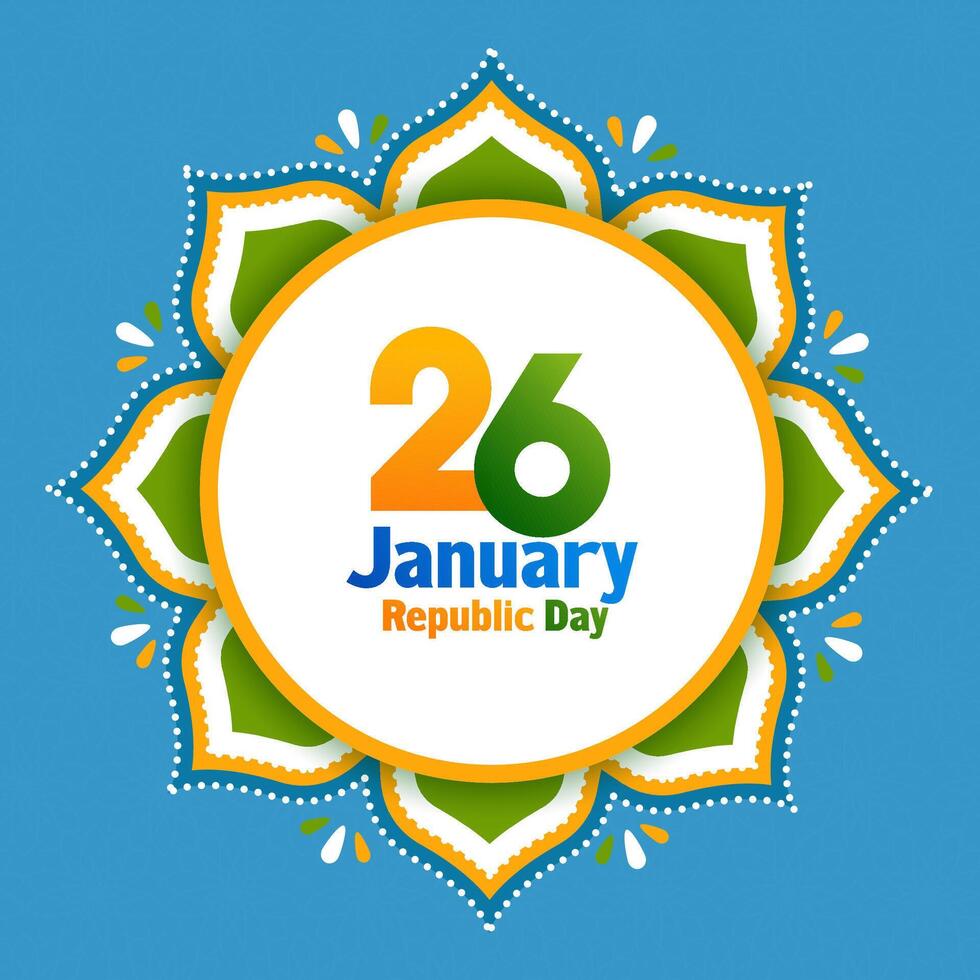 26 January Republic Day Poster Design with Indian Flag Mandala Frame on Blue Background. vector