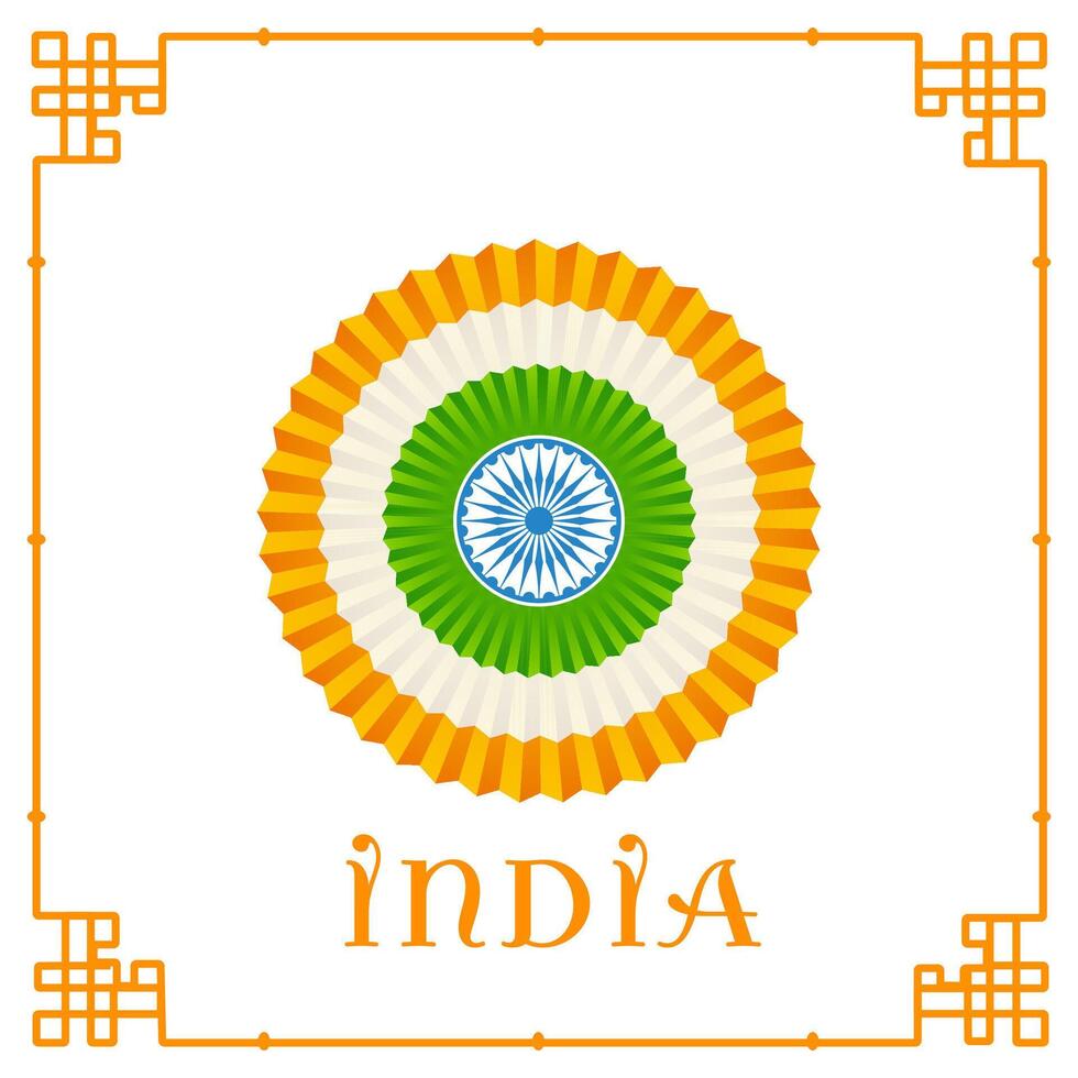 India Text with Indian Flag Paper Flower on White Background for Happy Republic Day and Independence Day. vector