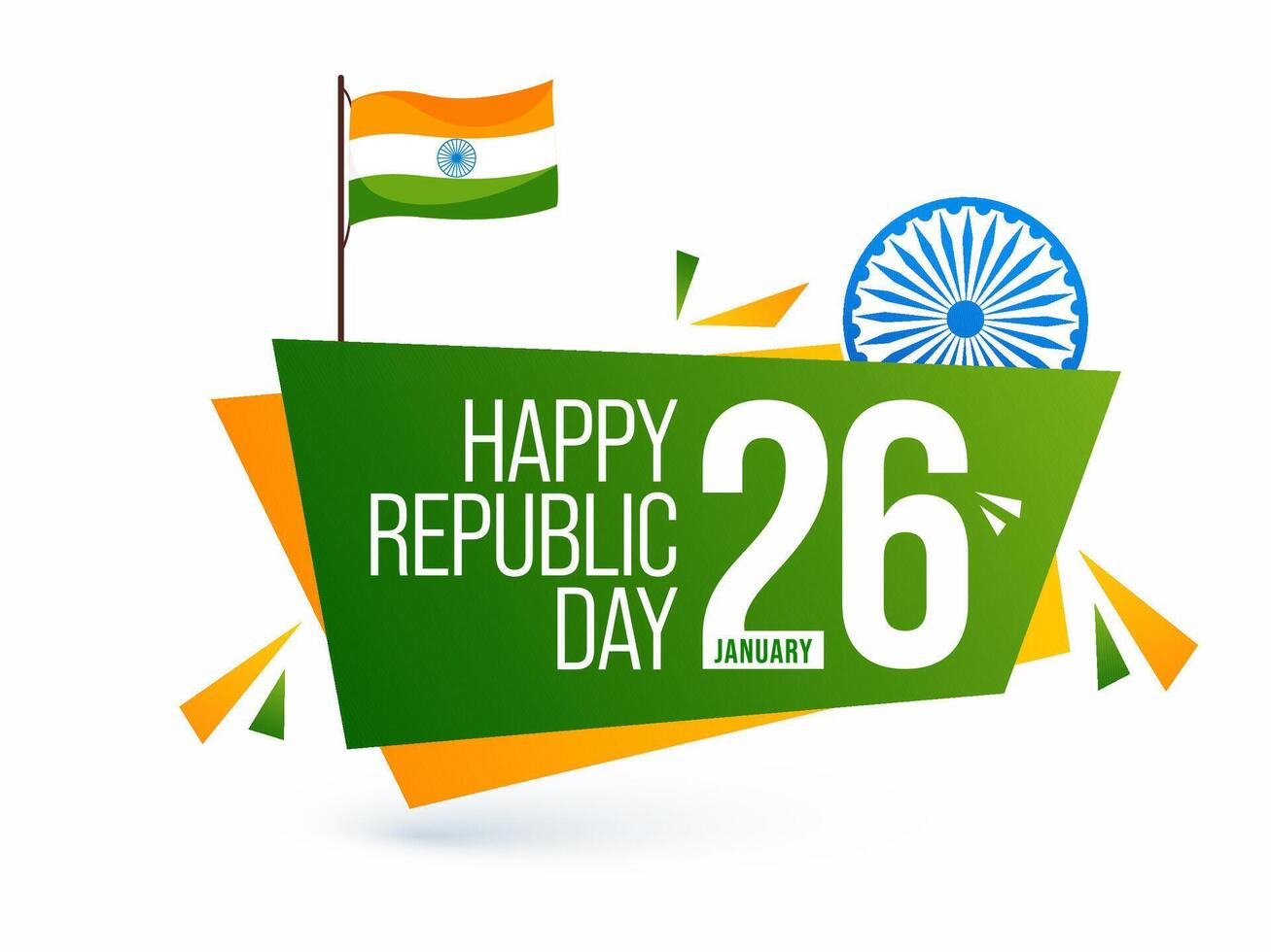 26 January, Happy Republic Day Poster with Indian Flag on White Background. vector