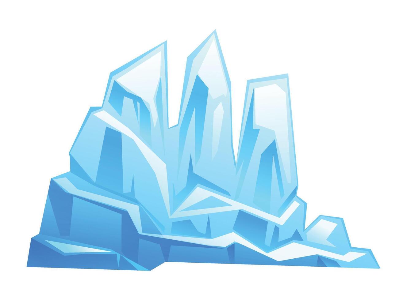 Iceberg peak with sharp, jagged edges and frosty highlights, icy mountains with snow. South and North Pole. Cartoon illustration vector