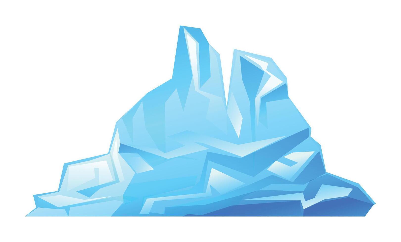 Iceberg with jagged edges and smooth reflective surfaces, drifting glacier. South and North Pole. Cartoon illustration vector