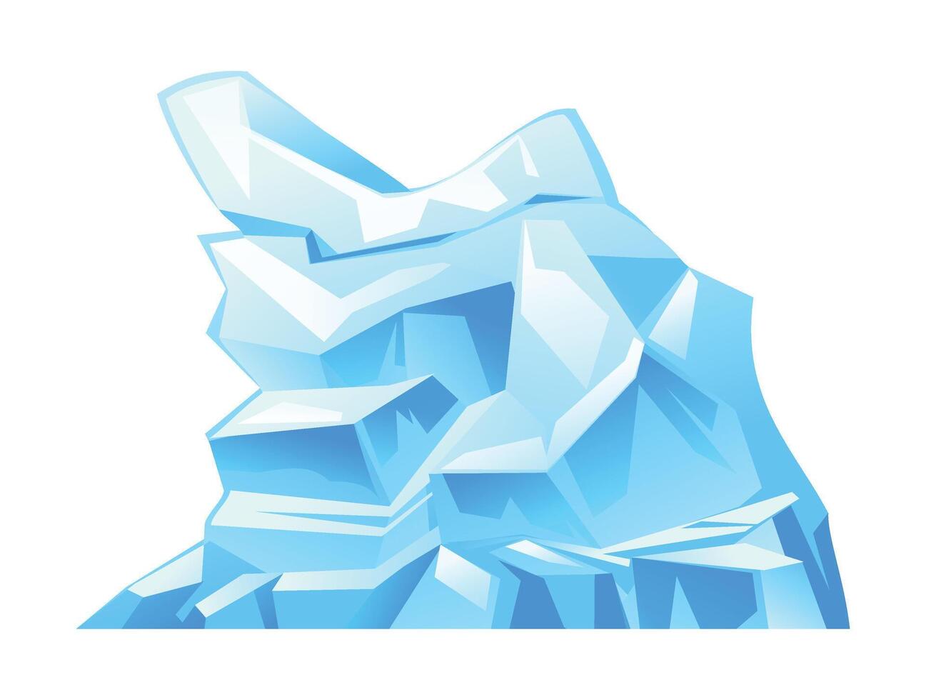 Iceberg peak with sharp angles and frosty highlights, drifting glacier. South and North Pole. Cartoon illustration vector