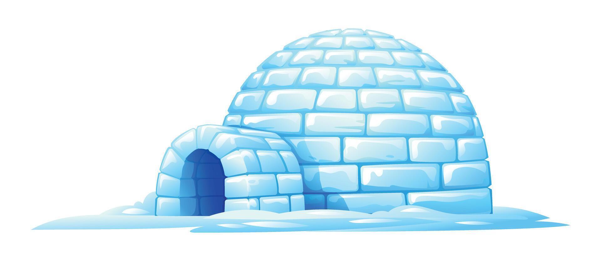 Igloo house with icy bricks and snow covered. Cartoon illustration vector