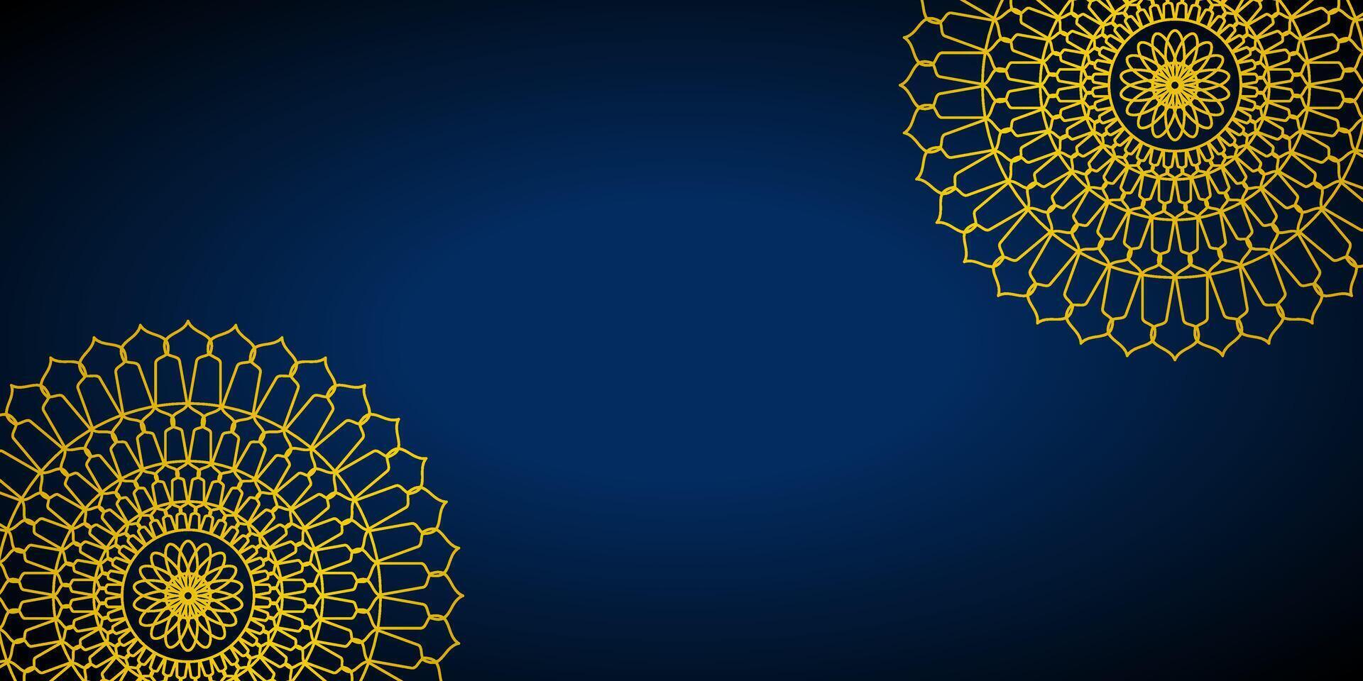 Blue Islamic background with Gold Mandala pattern. Luxury Ramadan kareem design. Template for Banner, Poster, Greeting Card. vector