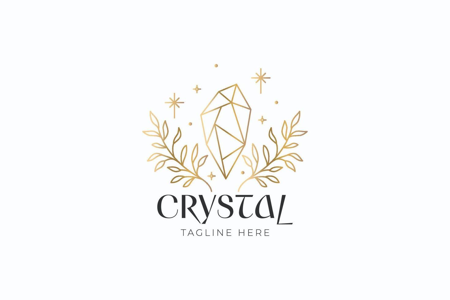 Mystical Crystal or Quartz Logo Gemstone Magic and Celestial Mysticism Art and Feminine Brand Identity vector