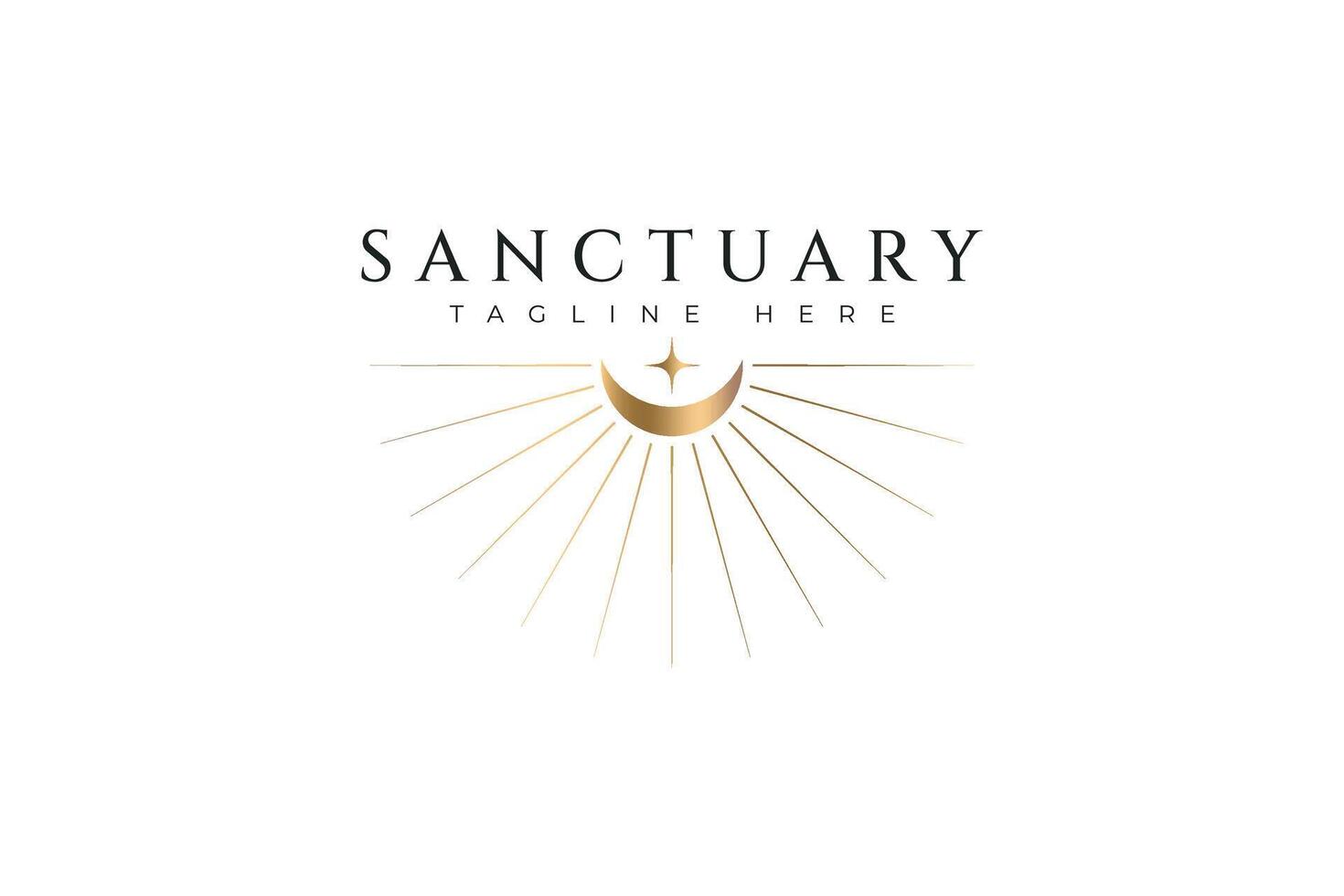 Sanctuary Logo Golden Crescent Moon and Star Radiating Serenity and Luxury vector