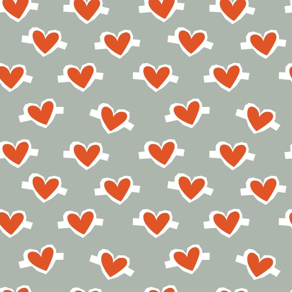 Seamless Pattern of Red Hearts on Gray Background for Valentines Theme vector