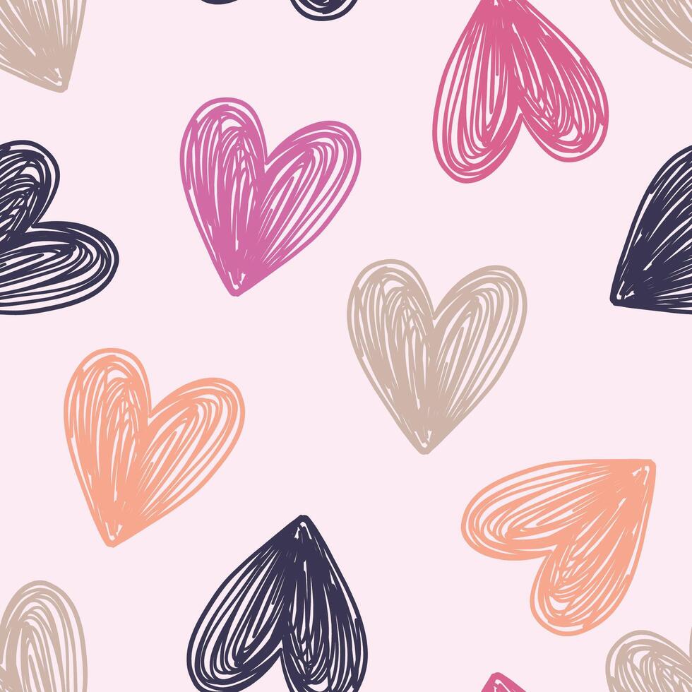 Colorful Hand-Drawn Hearts Seamless Pattern on a Light Background vector