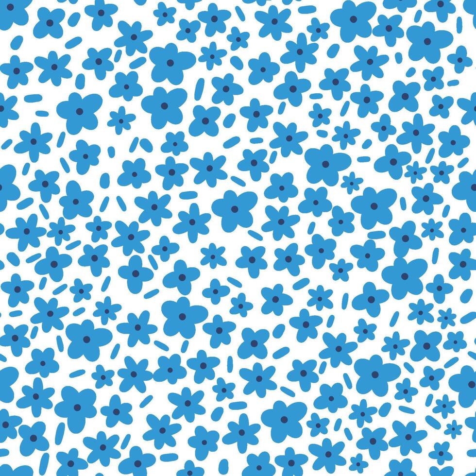 Seamless Pattern of Blue Flowers on a White Background vector