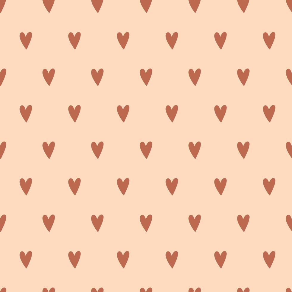 Seamless Pattern of Brown Hearts on a Beige Background vector