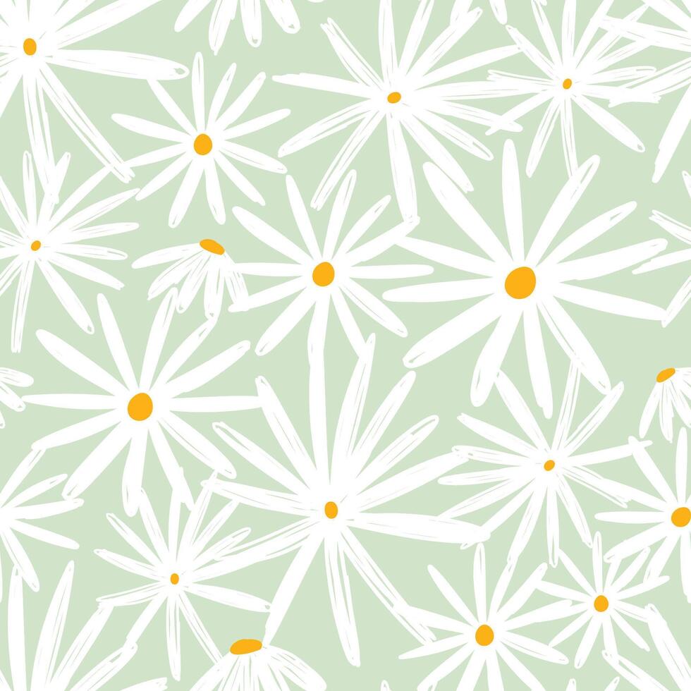 Seamless Pattern of White Daisy Flowers on a Light Green Background vector
