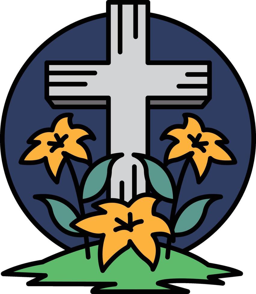 A cross with flowers surrounding it vector