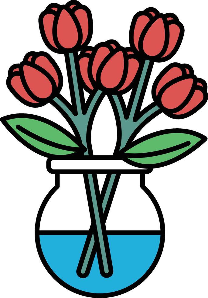 A vase with five red flowers in it vector