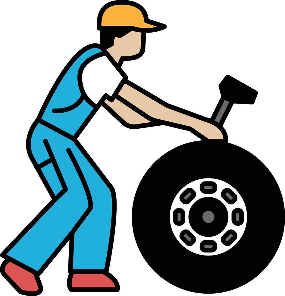 A man is working on a tire vector