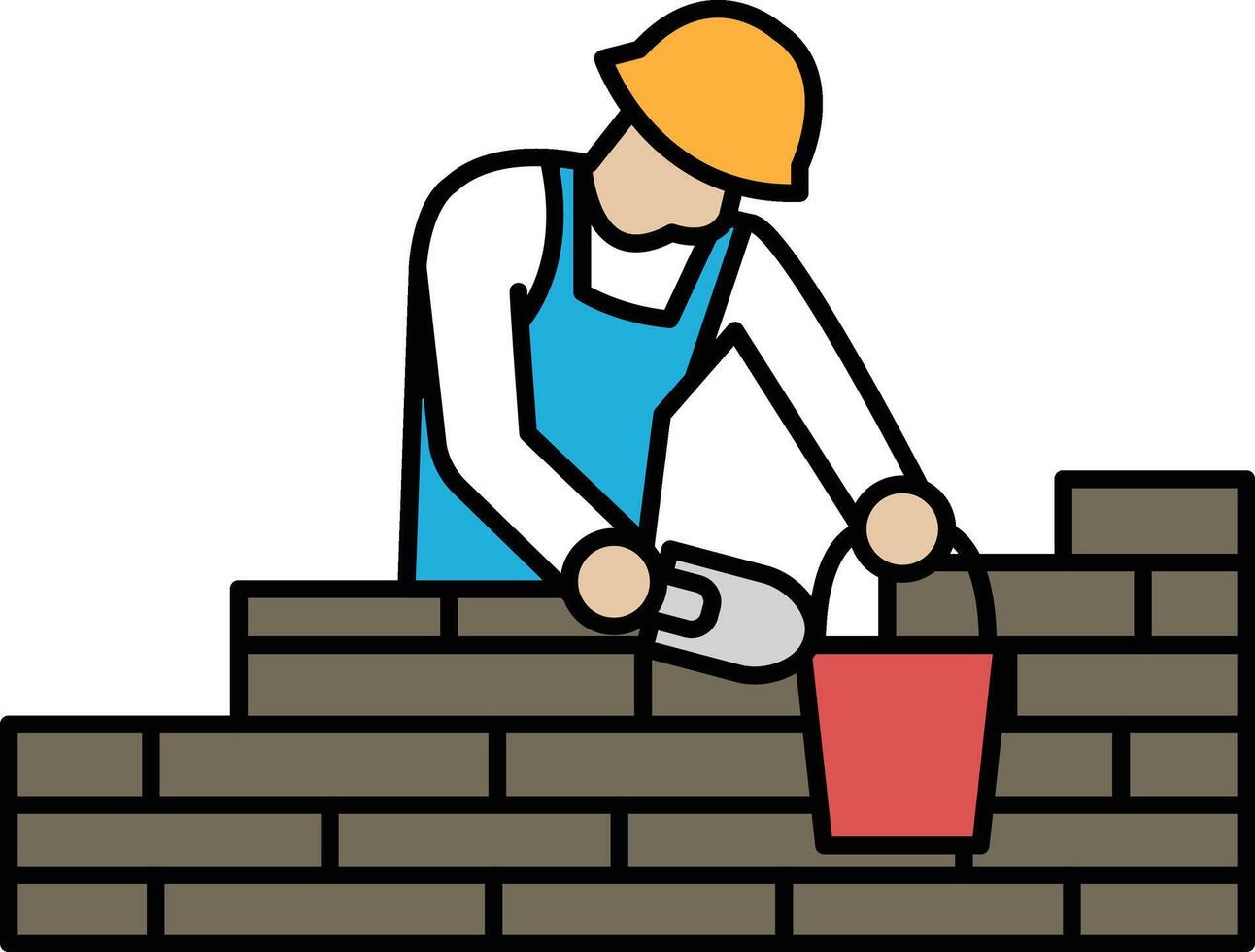 A man is laying bricks and using a bucket to hold the mortar vector