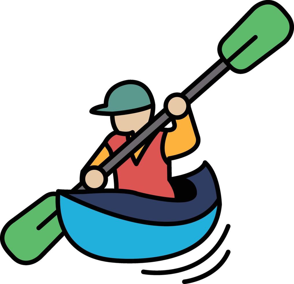A man in a red shirt is paddling a canoe vector