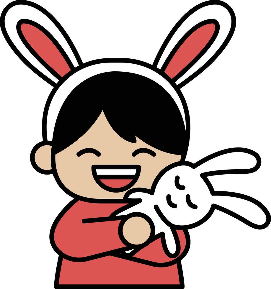 A cartoon of a boy wearing a rabbit costume holding a rabbit vector