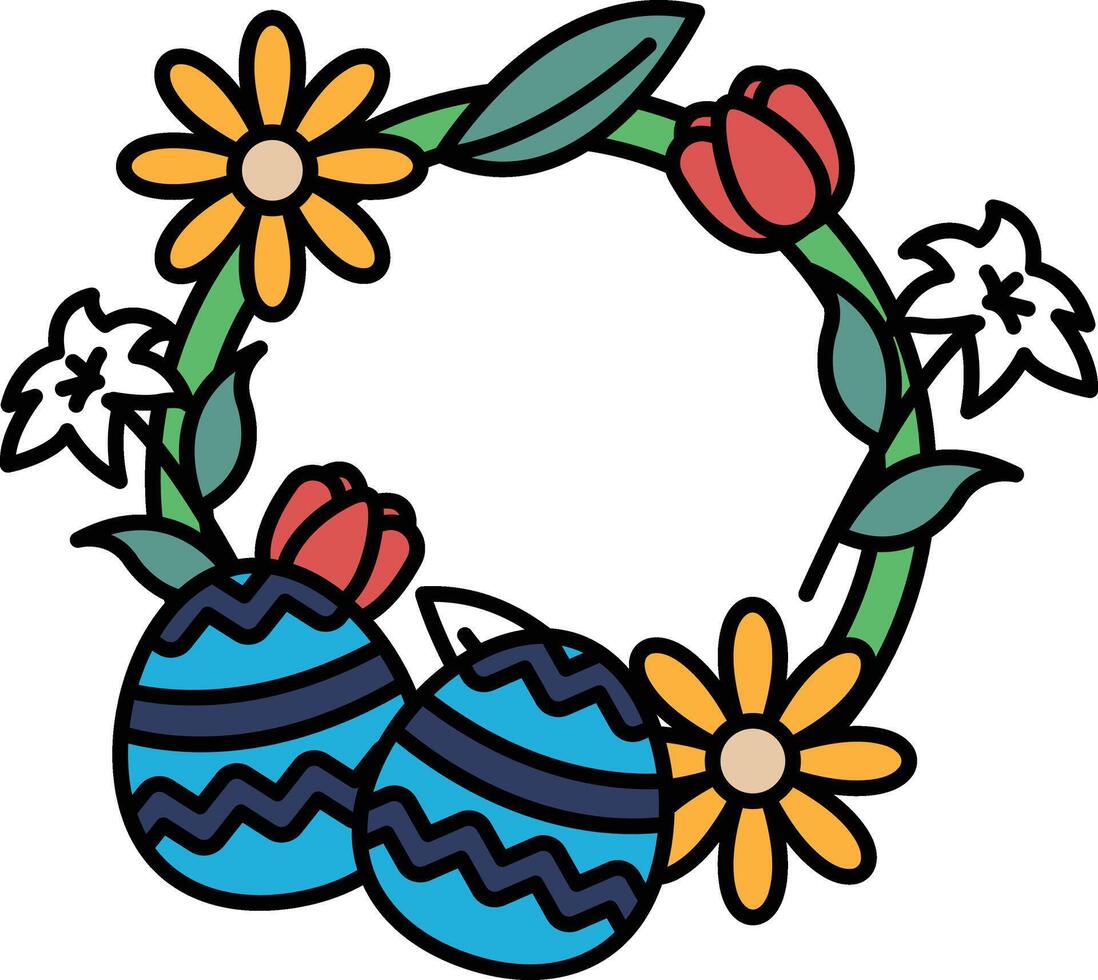 A colorful flower wreath with two blue eggs in the center vector