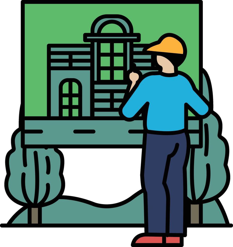 A man is painting a house on a green background vector