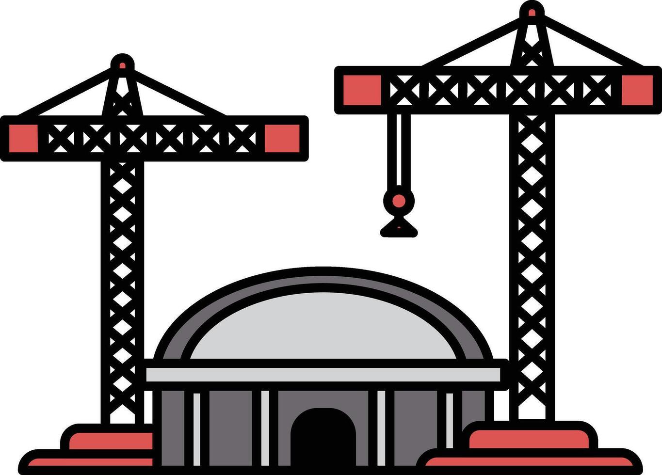 A large building with two cranes in front of it vector